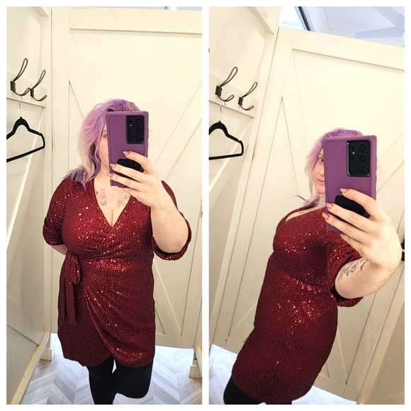 Sequins Burgundy Wrap dress Large - Picture 1 of 2